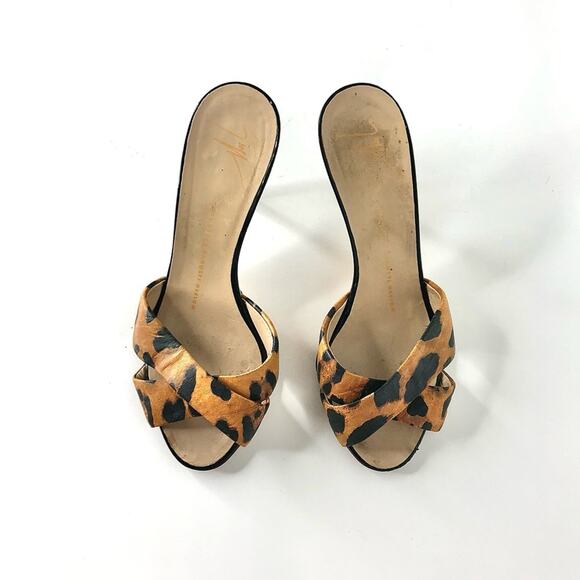 Giuseppe Zanotti Retro Vintage Animal Print Slip On Heeled Mules Sandals 36 - Picture 2 of 11
